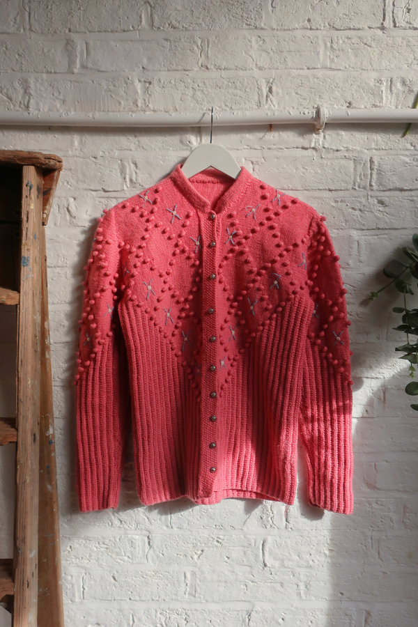 Vintage Knit Cardigan - Pretty In Pink - Size S/M