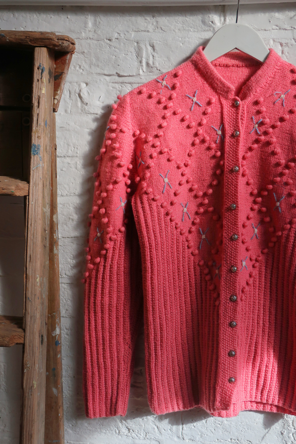 Vintage Knit Cardigan - Pretty In Pink - Size S/M