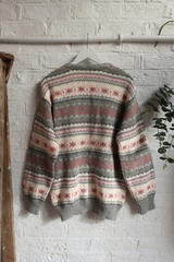 Vintage Knit Cardigan - Sage & Blush Stripe - Size L