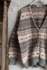 Vintage Knit Cardigan - Sage & Blush Stripe - Size L