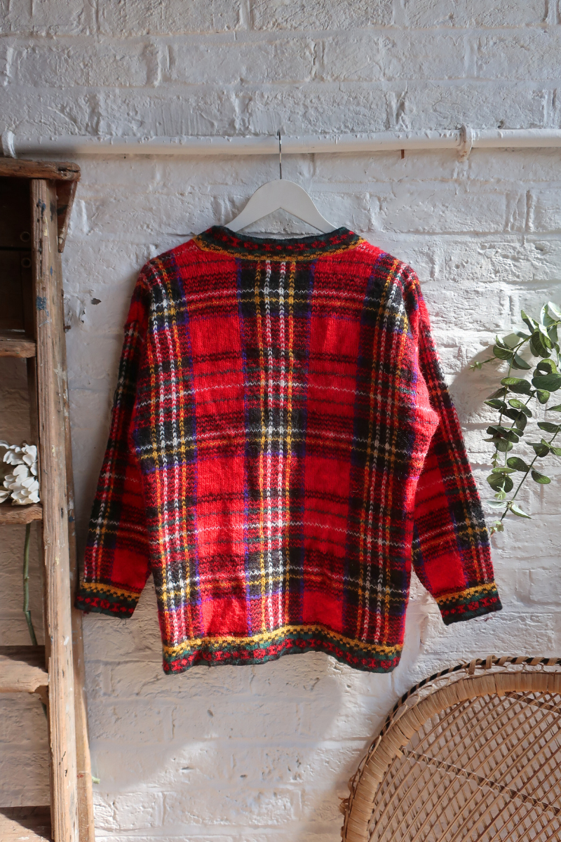 Vintage Knit Cardigan - Vibrant Tartan - Size M/L