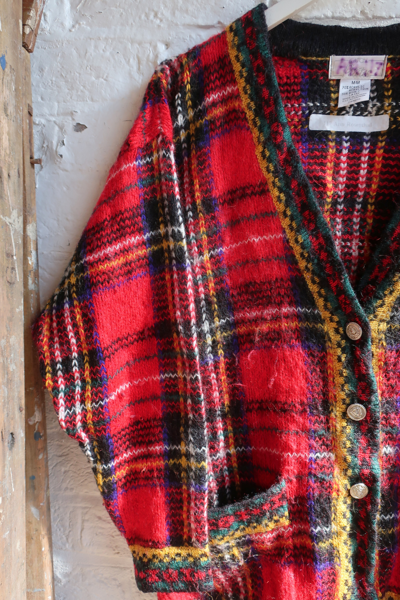Vintage Knit Cardigan - Vibrant Tartan - Size M/L