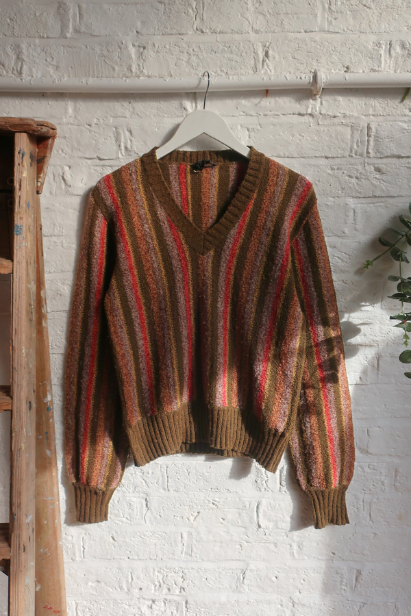 Vintage Knit Jumper - Autumn Foliage Stripe - Size M/L