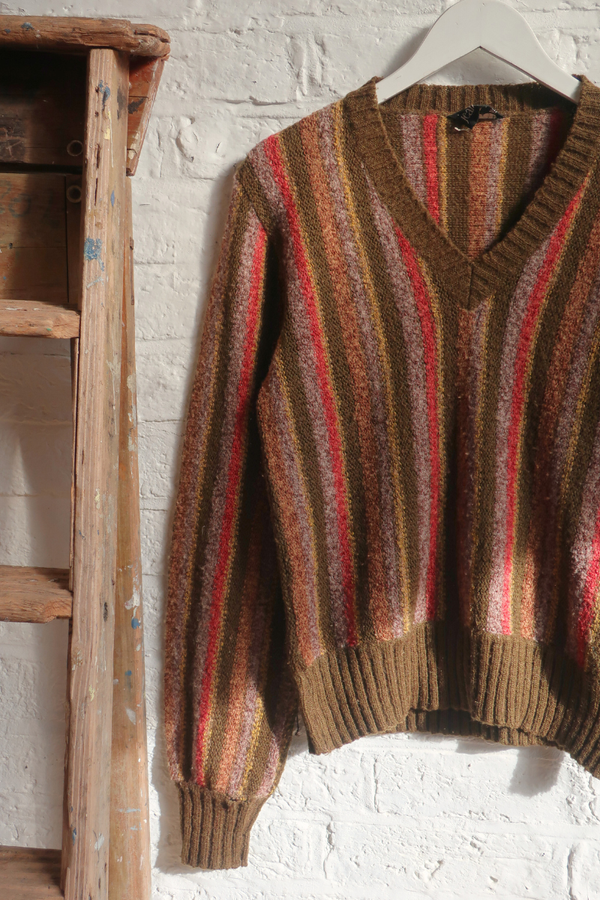 Vintage Knit Jumper - Autumn Foliage Stripe - Size M/L