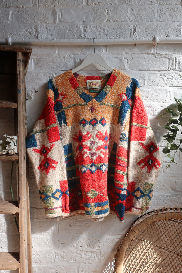 Vintage Knit Jumper - St. Moritz Upholstery Hues - Size L