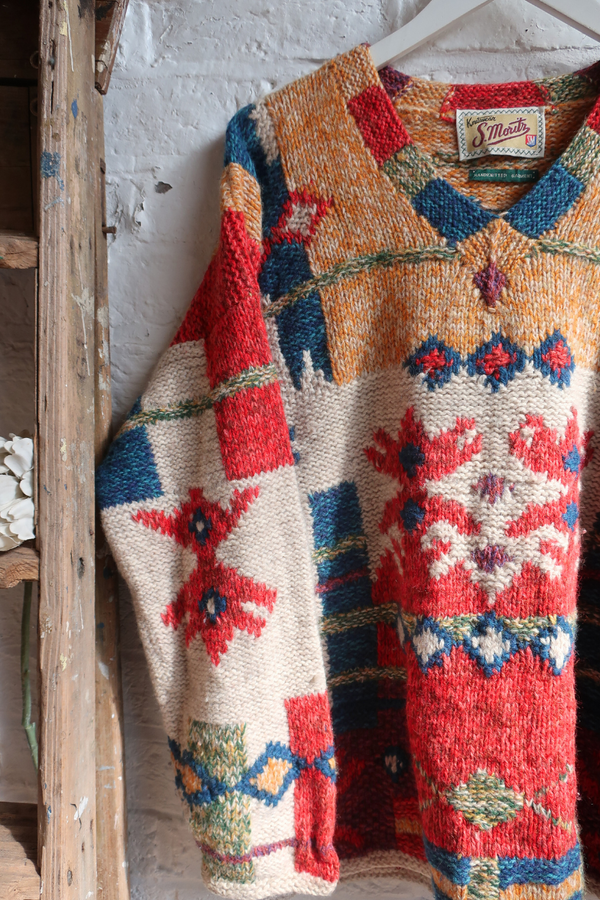 Vintage Knit Jumper - St. Moritz Upholstery Hues - Size L