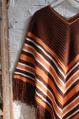 Vintage Knit Poncho - Warm Brown - Free Size