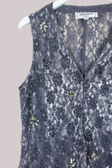 Vintage Waistcoat - Slate Grey Lace - Size L/XL