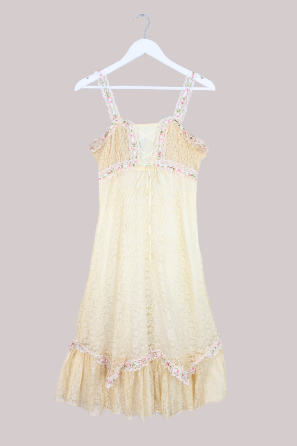 Vintage Prairie Belle Dress - Butter Yellow Lace - Size S by All About Audrey