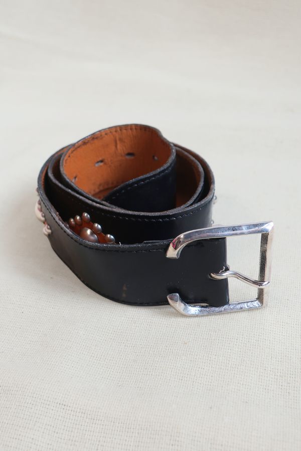 Vintage Belt - Studded Black Leather