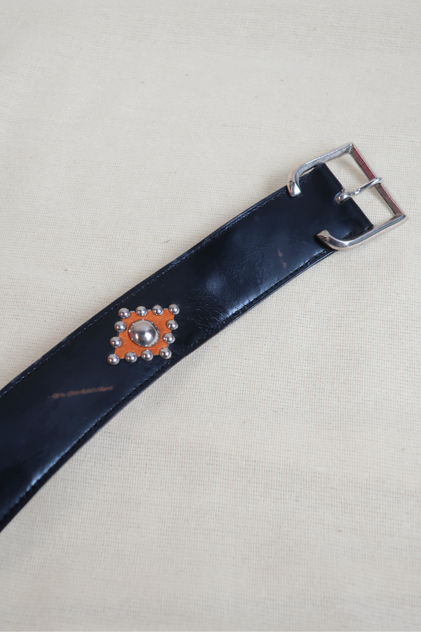 Vintage Belt - Studded Black Leather