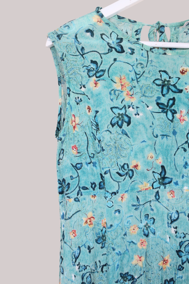 Vintage Dress - Summer Aqua Blue Floral - Size S/M by All About Audrey