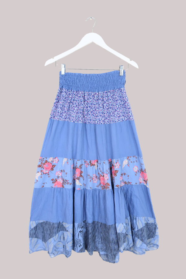 Vintage Skirt - Powder Blue Tiered Floral Midi - Free Size by All About Audrey