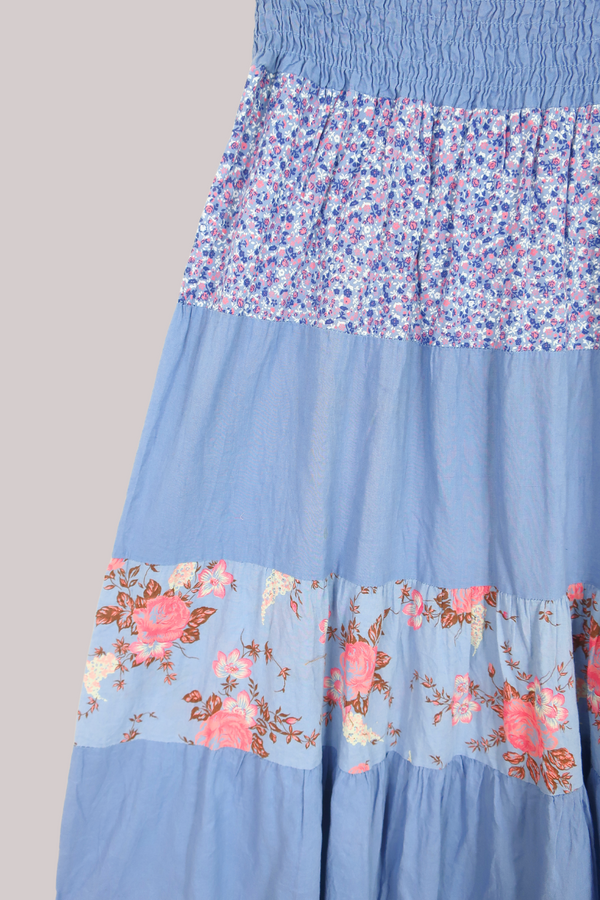 Vintage Skirt - Powder Blue Tiered Floral Midi - Free Size by All About Audrey
