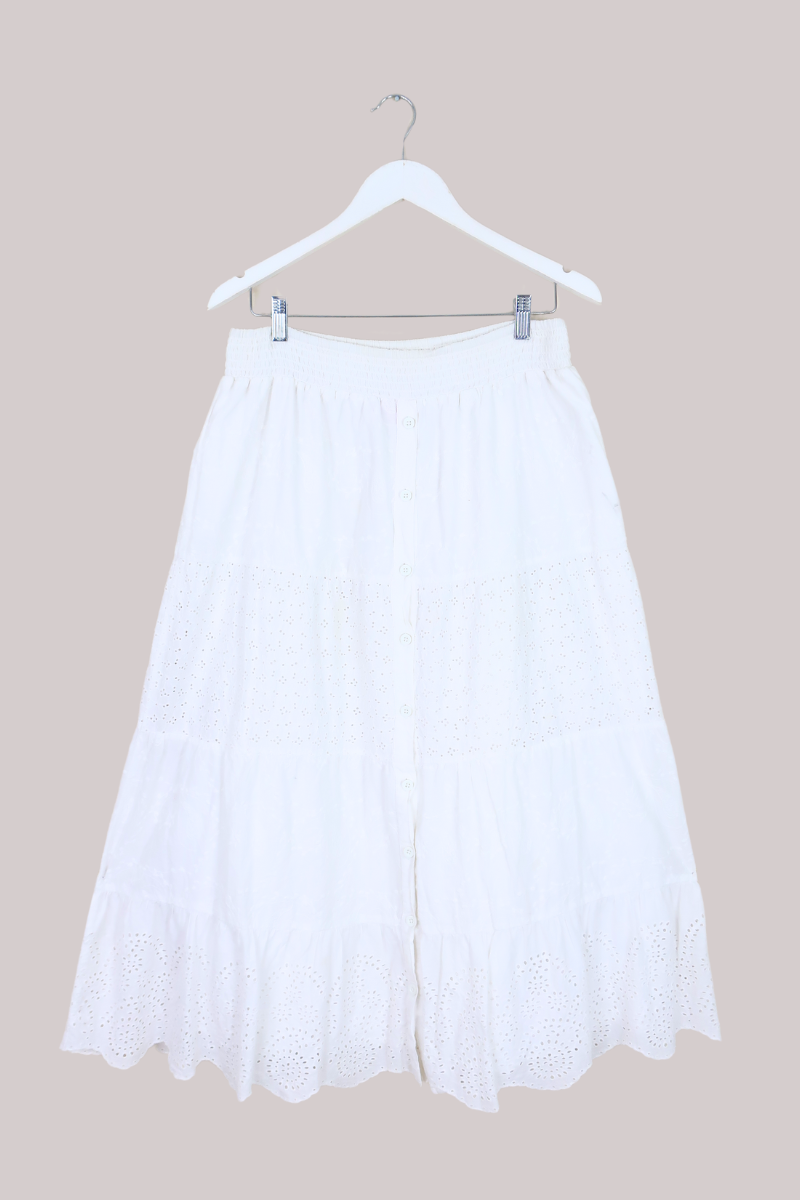 Vintage Broderie Anglaise Skirt - White Eyelet - Free Size