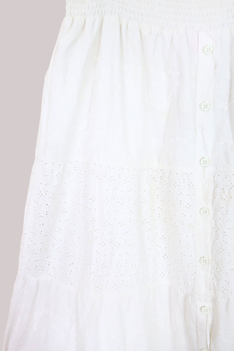 Vintage Broderie Anglaise Skirt - White Eyelet - Free Size