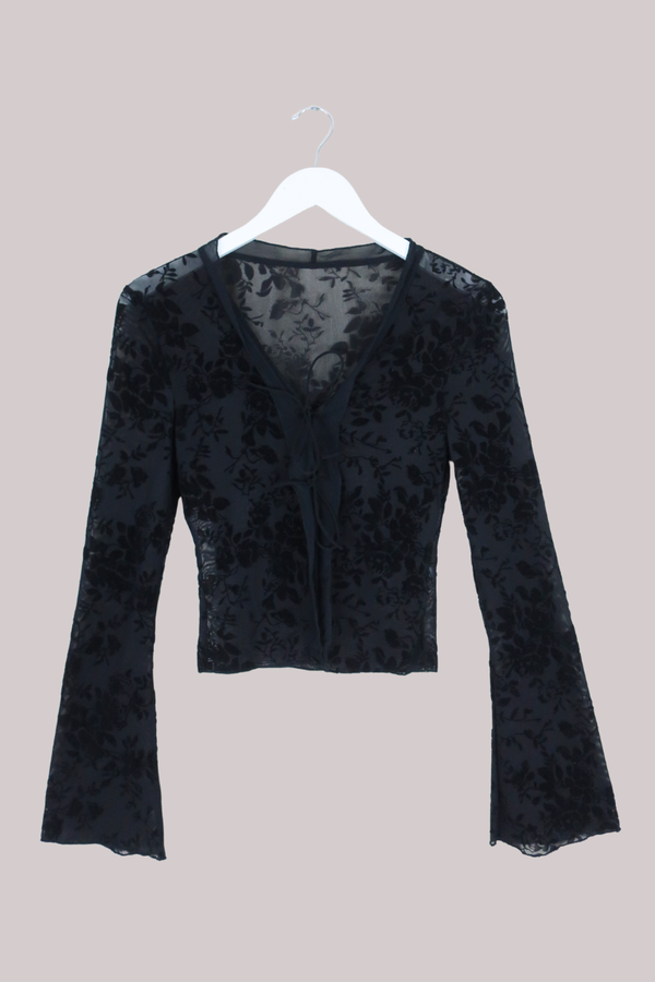 Vintage Top - Black Velvet Roses - Size S/M