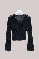 Vintage Top - Black Velvet Roses - Size S/M
