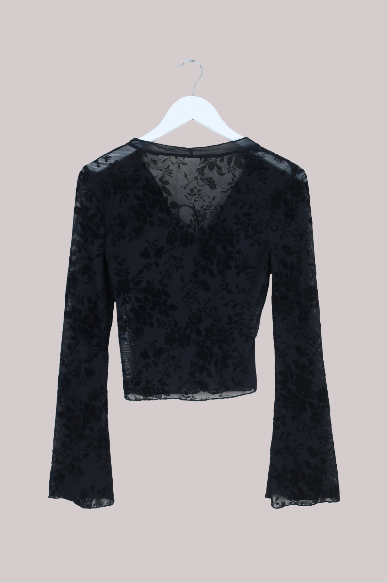 Vintage Top - Black Velvet Roses - Size S/M