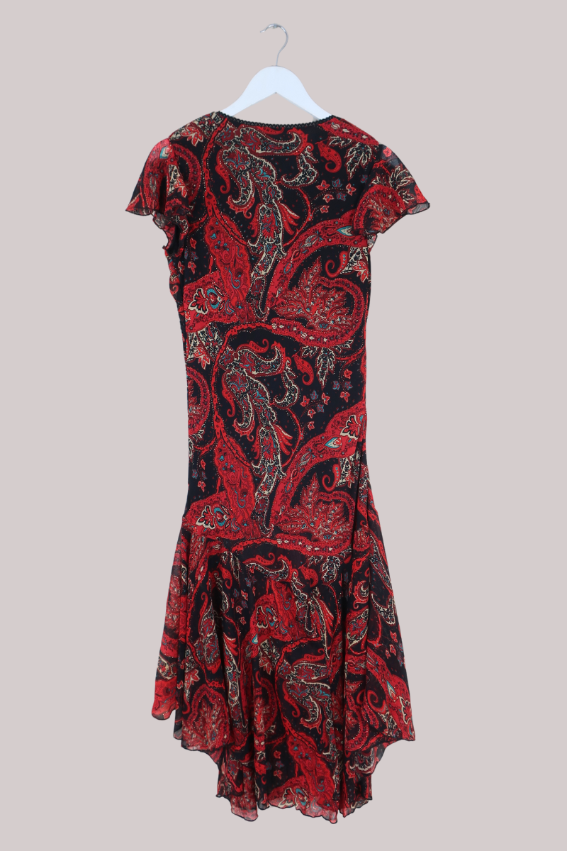 Vintage Dress - 90s Scarlet Paisley - Size XL/XXL