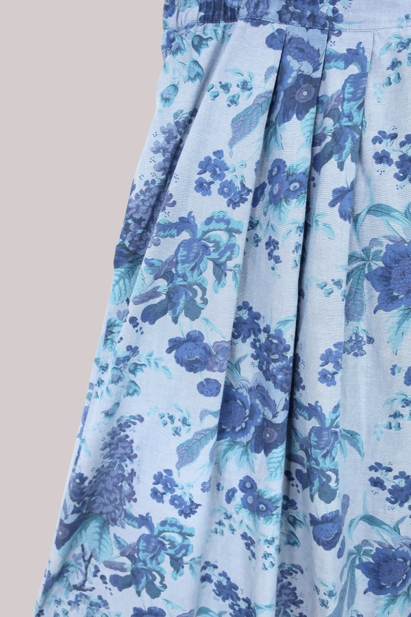 Vintage Skirt - Pleated Blue Floral with Broderie Lace - Size W 34 by All About Audrey