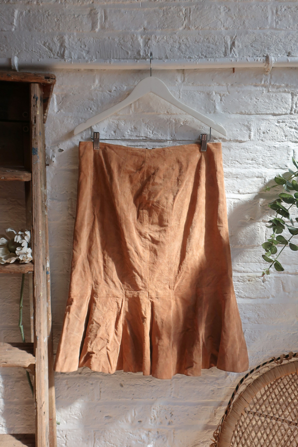 Vintage Midi Skirt - Tan Suede - Size S/M