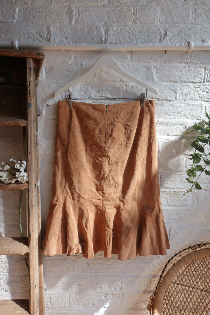 Vintage Midi Skirt - Tan Suede - Size S/M