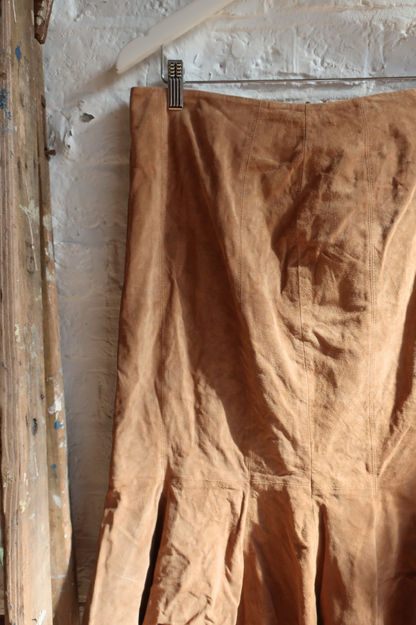 Vintage Midi Skirt - Tan Suede - Size S/M