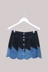 Vintage Skirt - Patchwork Suede Mini Skirt - Steel Blue, Brown & Black - Size W 27 by All About Audrey