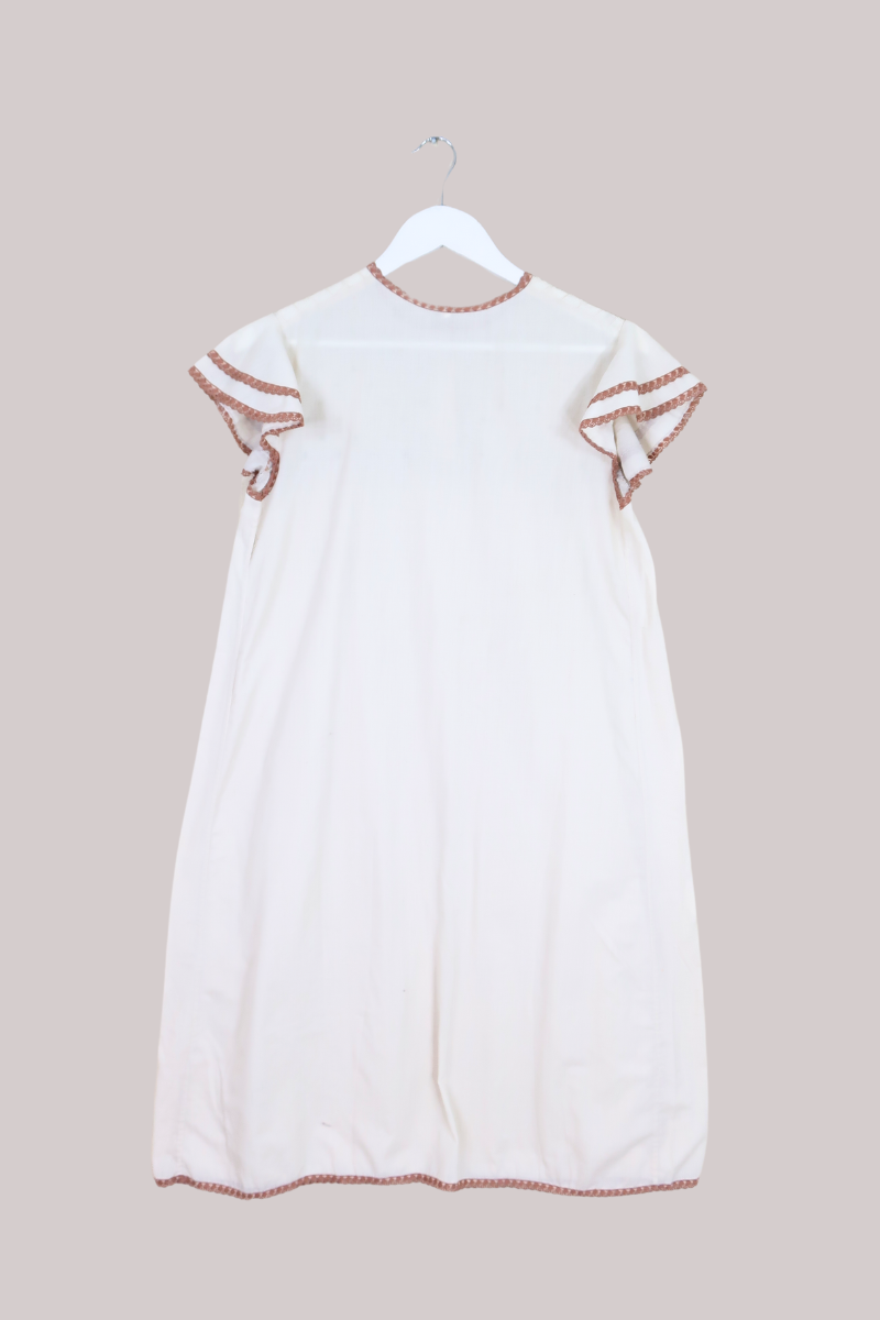 Vintage Smock Mini Dress | Cream Oatmeal Embroidery