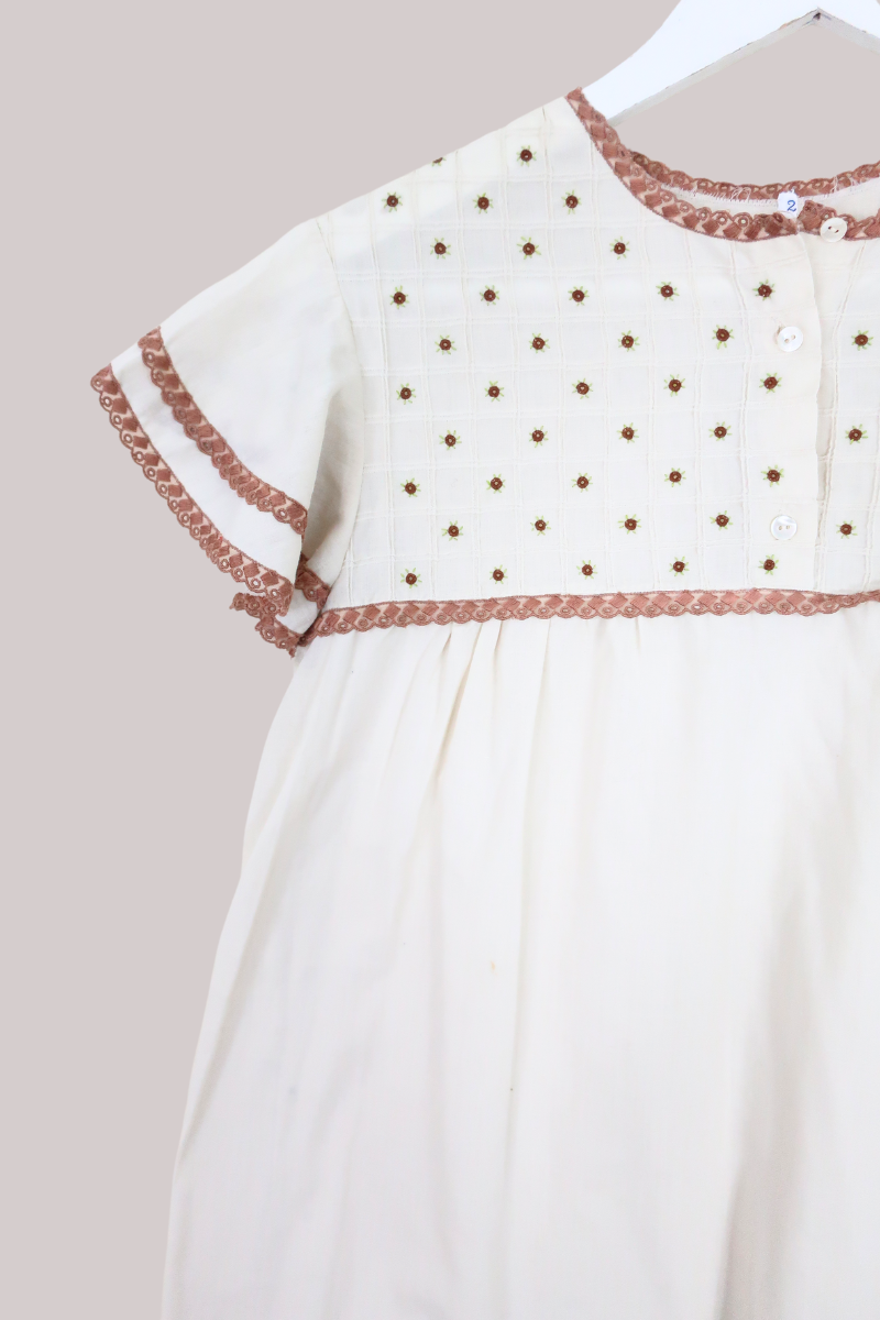 Vintage Smock Mini Dress - Cream Oatmeal Embroidery - Size S by All About Audrey