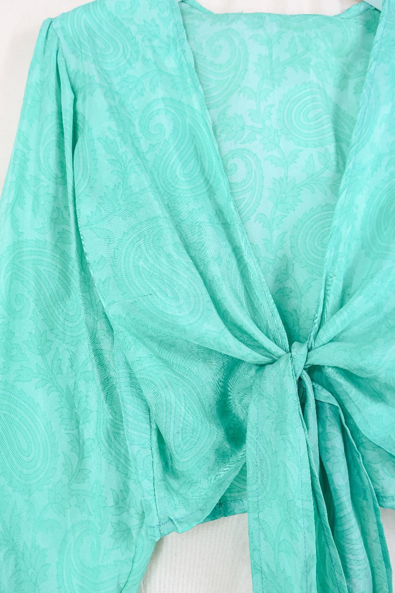 SALE | Lola Wrap Top - Montego Lagoon Blue - Pure Silk Sari - Size S/M by all about audrey