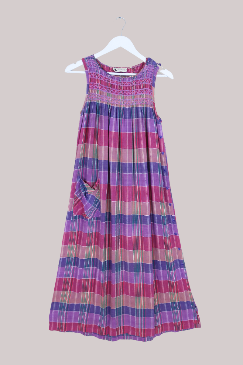 Vintage 70s Smocked Sundress - Lavender Rose Check - Size S/M by All About Audrey