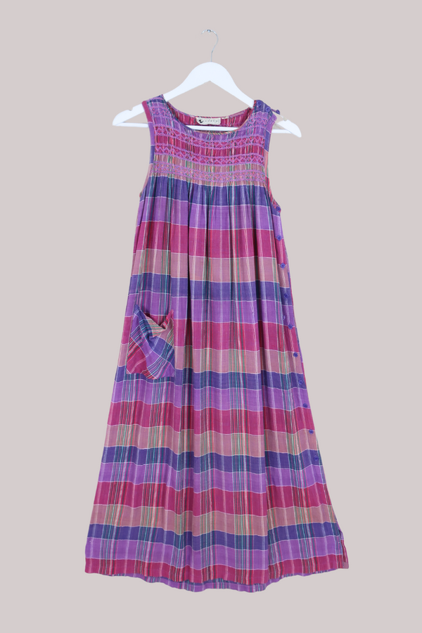Vintage 70s Smocked Sundress - Lavender Rose Check - Size S/M by All About Audrey