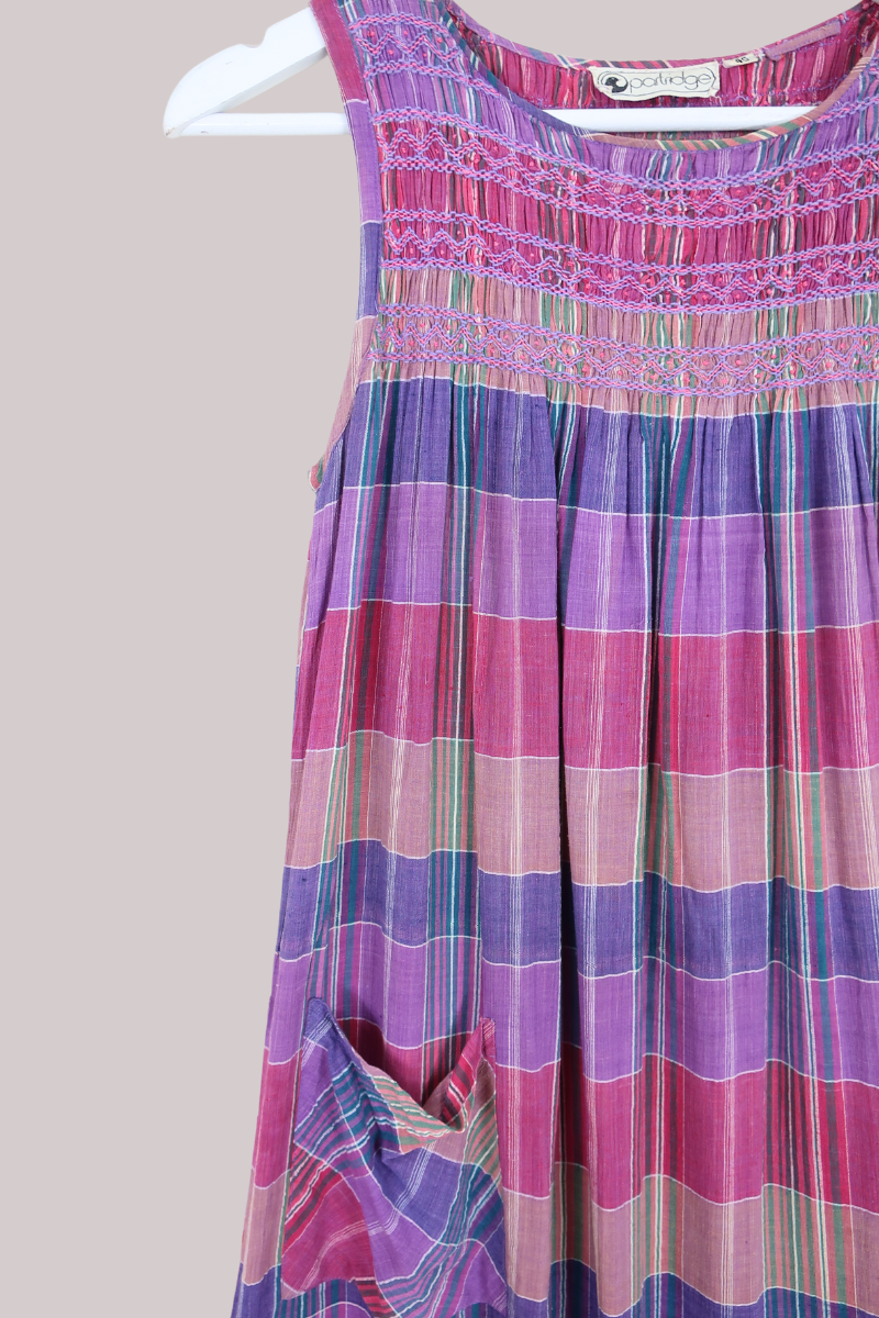 Vintage 70s Smocked Sundress - Lavender Rose Check - Size S/M by All About Audrey