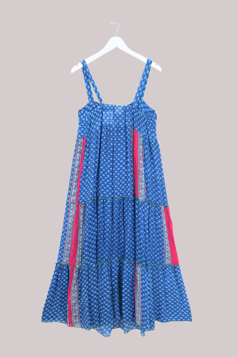 Amelia Vintage Cotton Maxi Dress - Topaz Blue Floral - Size M/L