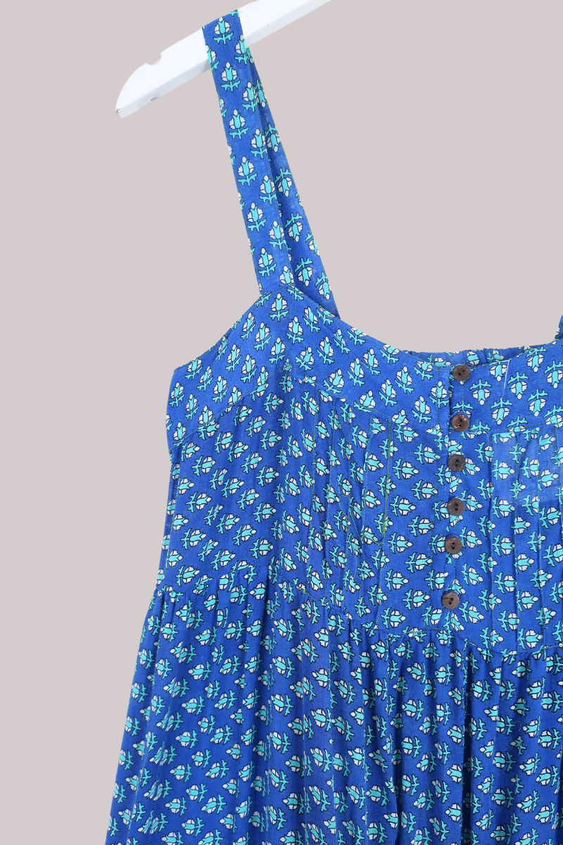 Amelia Vintage Cotton Maxi Dress - Topaz Blue Floral - Size M/L