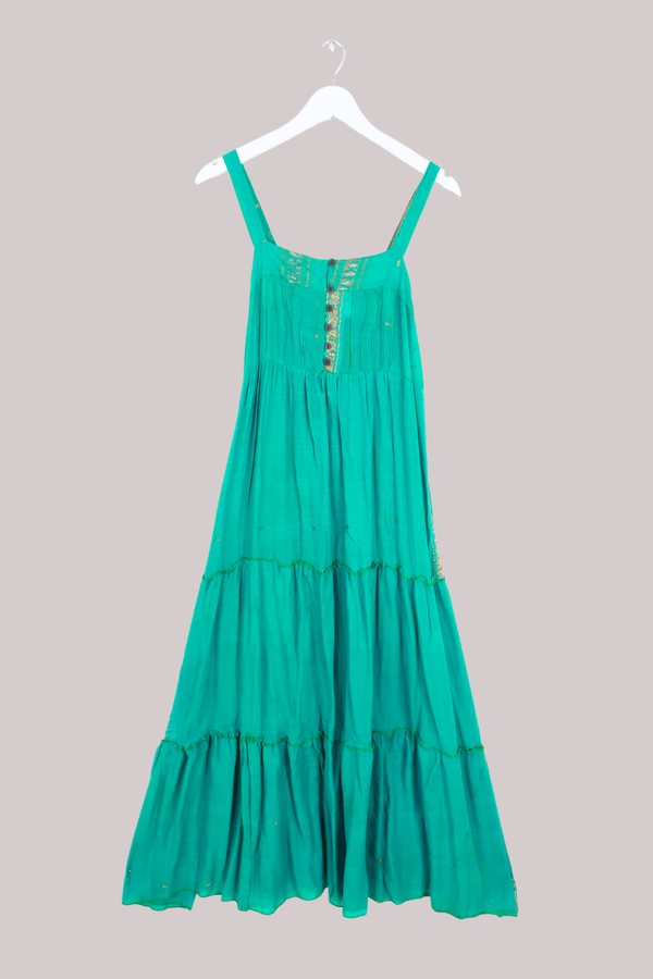 Amelia Vintage Cotton Maxi Dress - Aquamarine & Gold - Size XS/S