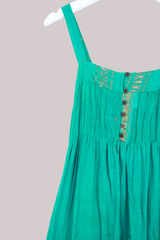 Amelia Vintage Cotton Maxi Dress - Aquamarine & Gold - Size XS/S