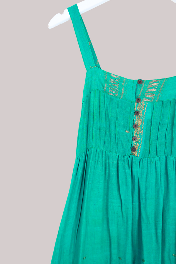 Amelia Vintage Cotton Maxi Dress - Aquamarine & Gold - Size XS/S