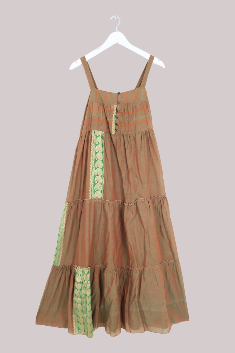 Amelia Vintage Cotton Maxi Dress - Olive Patchwork - Size M/L