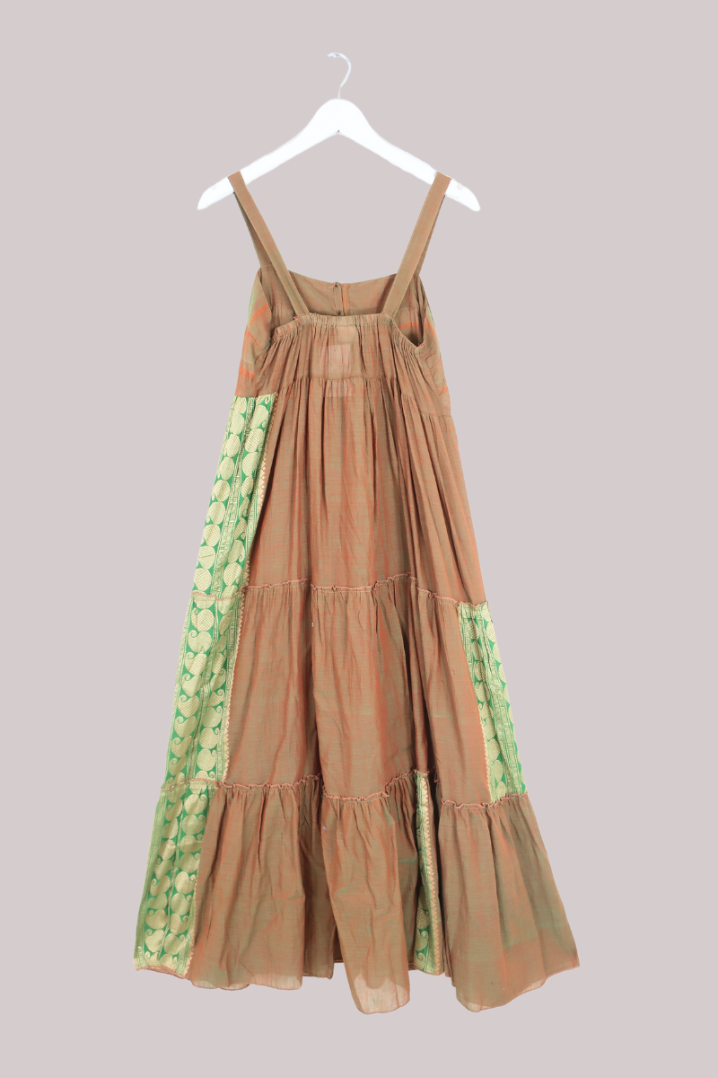 Amelia Vintage Cotton Maxi Dress - Olive Patchwork - Size M/L