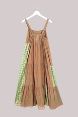 Amelia Vintage Cotton Maxi Dress - Olive Patchwork - Size M/L
