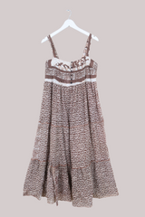Amelia Vintage Cotton Maxi Dress - Abstract Clay Brown - Size M/L