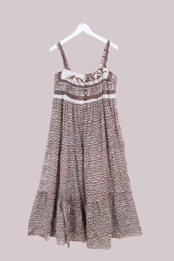Amelia Vintage Cotton Maxi Dress - Abstract Clay Brown - Size M/L