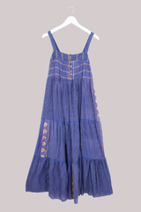 Amelia Vintage Cotton Maxi Dress - Cornflower Blue Stripe - Size M/L