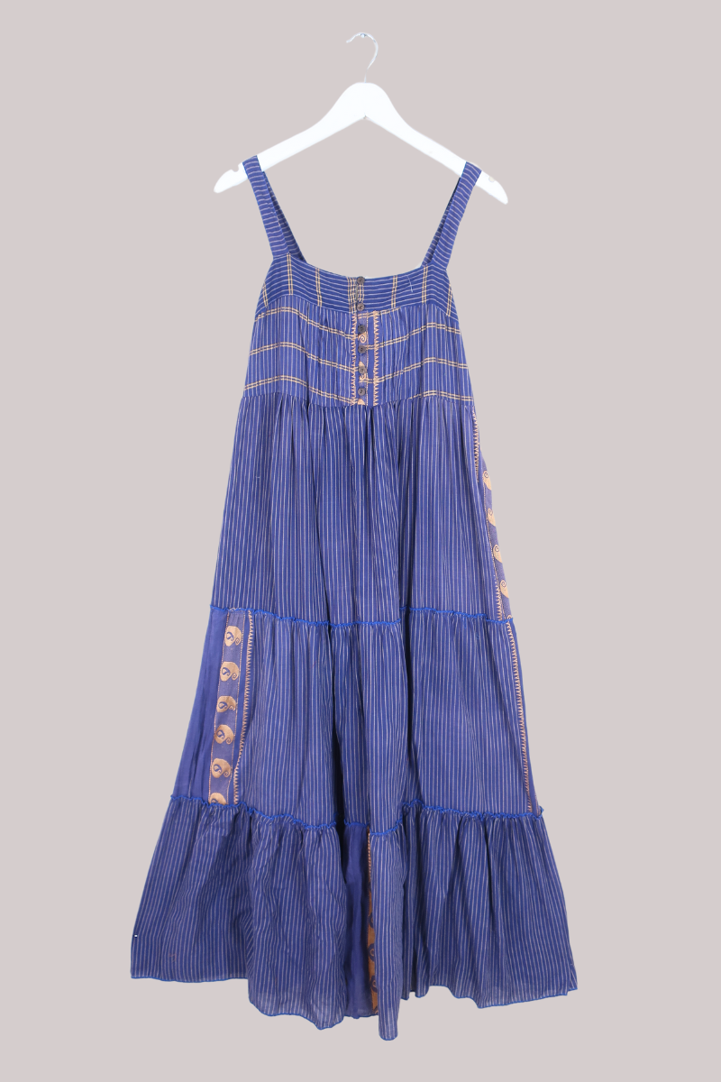 Amelia Vintage Cotton Maxi Dress - Cornflower Blue Stripe - Size M/L