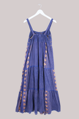 Amelia Vintage Cotton Maxi Dress - Cornflower Blue Stripe - Size M/L