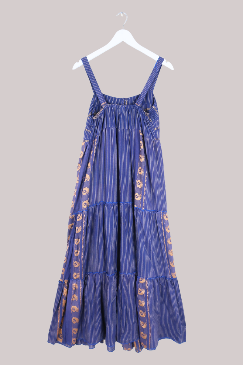 Amelia Vintage Cotton Maxi Dress - Cornflower Blue Stripe - Size M/L