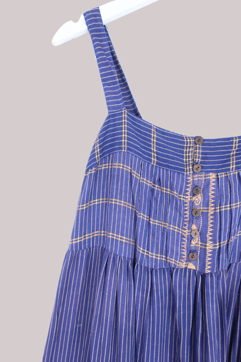 Amelia Vintage Cotton Maxi Dress - Cornflower Blue Stripe - Size M/L